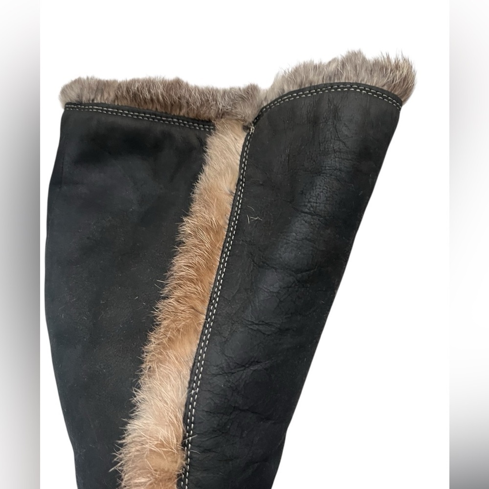 Knee high leather fur boots - Picture 2 of 8